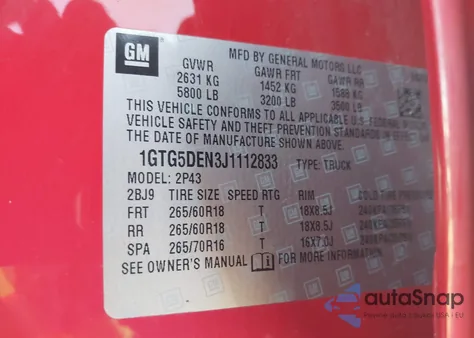 2018 GMC Canyon Slt z USA, uszkodzony, nr VIN 1GTG5DEN3J1112833